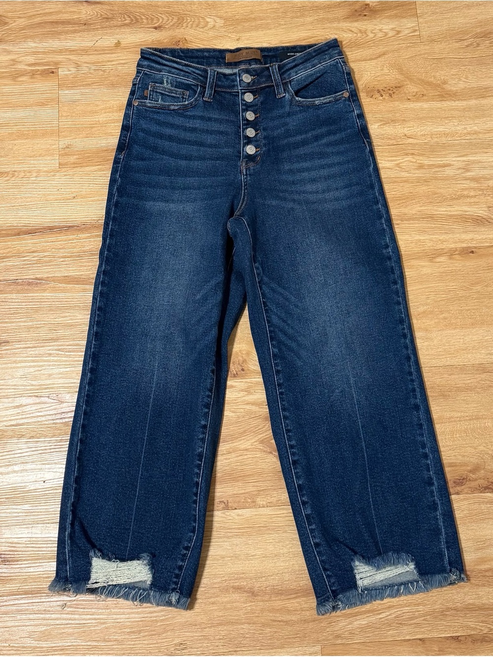 Judy Blue High Waist Button Fly Destroy Wide Leg Crop Jeans Raw Hem Women’s 7/28
